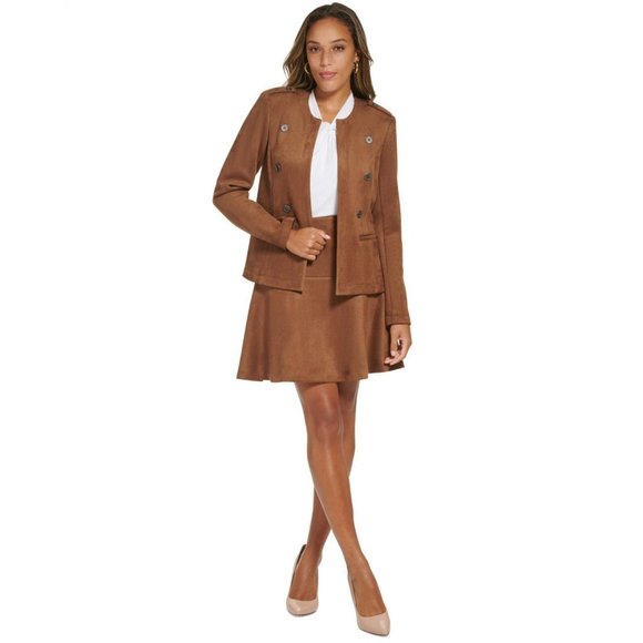 NWT Tommy Hilfiger Women's Faux-Suede Fit & Flare Skirt H27S3313 16 Cognac Brown - Picture 4 of 4